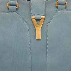 Pre Owned Yves Saint Laurent Pale Blue Leather Medium Cabas Chyc Tote