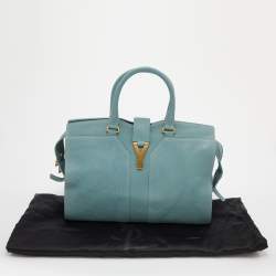 Pre Owned Yves Saint Laurent Pale Blue Leather Medium Cabas Chyc Tote