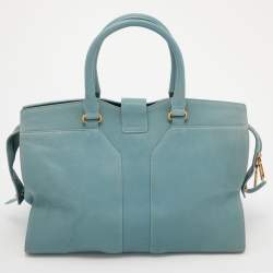 Pre Owned Yves Saint Laurent Pale Blue Leather Medium Cabas Chyc Tote