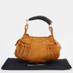 Pre Owned Yves Saint Laurent Dark Beige Leather Horn Mala Mala Bag