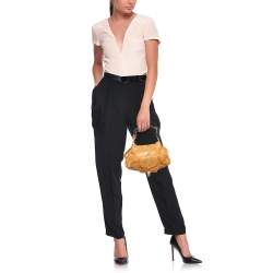 Pre Owned Yves Saint Laurent Dark Beige Leather Horn Mala Mala Bag