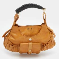 Pre Owned Yves Saint Laurent Dark Beige Leather Horn Mala Mala Bag