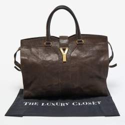 Pre Owned حقيبة سان لوران باريس Y كاباس تشيك جلد أزرق مخضر كبيرة