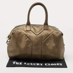 Pre Owned Yves Saint Laurent Gold Textured Leather Easy Y Satchel