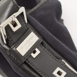 Yves Saint Laurent Black Canvas and Leather Buckle Flap Baguette Bag