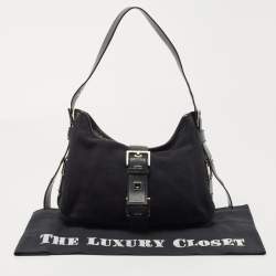 Yves Saint Laurent Black Canvas and Leather Buckle Flap Baguette Bag