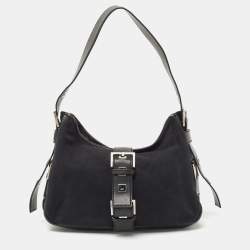Yves Saint Laurent Black Canvas and Leather Buckle Flap Baguette Bag