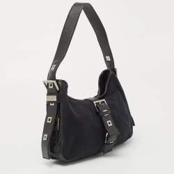 Yves Saint Laurent Black Canvas and Leather Buckle Flap Baguette Bag