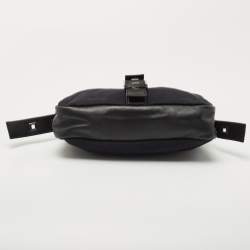 Yves Saint Laurent Black Canvas and Leather Buckle Flap Baguette Bag