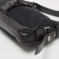 Yves Saint Laurent Black Canvas and Leather Buckle Flap Baguette Bag