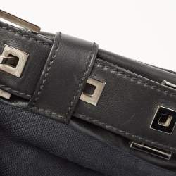Yves Saint Laurent Black Canvas and Leather Buckle Flap Baguette Bag