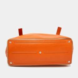 Yves Saint Laurent Orange/Beige Leather and Canvas Muse Two Top Handle Bag