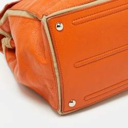 Yves Saint Laurent Orange/Beige Leather and Canvas Muse Two Top Handle Bag