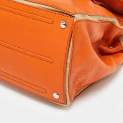 Yves Saint Laurent Orange/Beige Leather and Canvas Muse Two Top Handle Bag