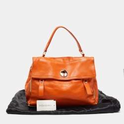 Yves Saint Laurent Orange/Beige Leather and Canvas Muse Two Top Handle Bag