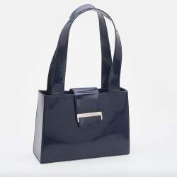 Pre Owned Yves Saint Laurent Blue Patent Vintage Tote