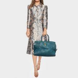 Pre Owned Yves Saint Laurent Teal Green Leather Large Cabas Chyc Tote