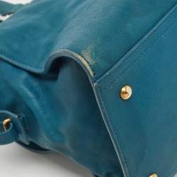 Pre Owned Yves Saint Laurent Teal Green Leather Large Cabas Chyc Tote