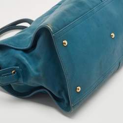 Pre Owned Yves Saint Laurent Teal Green Leather Large Cabas Chyc Tote