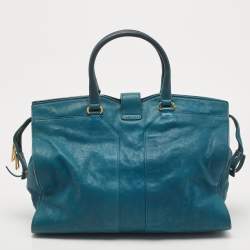 Pre Owned Yves Saint Laurent Teal Green Leather Large Cabas Chyc Tote