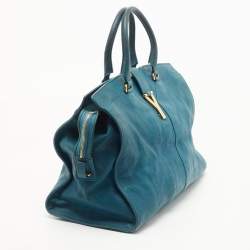 Pre Owned Yves Saint Laurent Teal Green Leather Large Cabas Chyc Tote