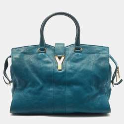 Pre Owned Yves Saint Laurent Teal Green Leather Large Cabas Chyc Tote
