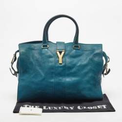 Pre Owned Yves Saint Laurent Teal Green Leather Large Cabas Chyc Tote