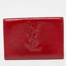 Pre Owned Yves Saint Laurent Red Patent Leather Belle De Jour Flap Compact Wallet