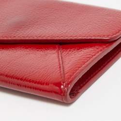 Pre Owned Yves Saint Laurent Red Patent Leather Belle De Jour Flap Compact Wallet