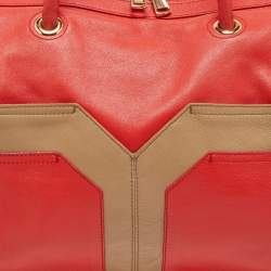 Pre Owned Yves Saint Laurent Red/Beige Leather Lucky Chyc Bowler Bag