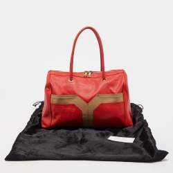 Pre Owned Yves Saint Laurent Red/Beige Leather Lucky Chyc Bowler Bag