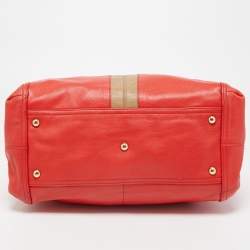 Pre Owned Yves Saint Laurent Red/Beige Leather Lucky Chyc Bowler Bag