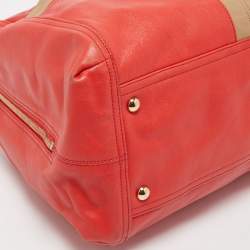 Pre Owned Yves Saint Laurent Red/Beige Leather Lucky Chyc Bowler Bag