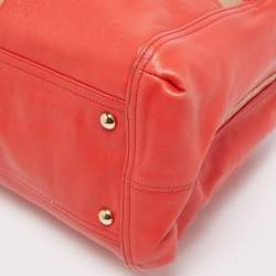 Pre Owned Yves Saint Laurent Red/Beige Leather Lucky Chyc Bowler Bag