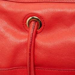 Pre Owned Yves Saint Laurent Red/Beige Leather Lucky Chyc Bowler Bag