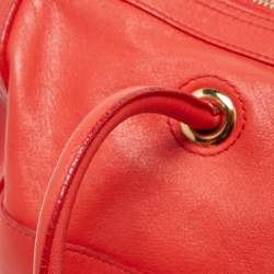 Pre Owned Yves Saint Laurent Red/Beige Leather Lucky Chyc Bowler Bag