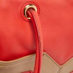 Pre Owned Yves Saint Laurent Red/Beige Leather Lucky Chyc Bowler Bag