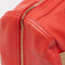 Pre Owned Yves Saint Laurent Red/Beige Leather Lucky Chyc Bowler Bag