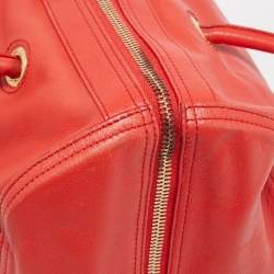 Pre Owned Yves Saint Laurent Red/Beige Leather Lucky Chyc Bowler Bag