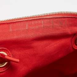 Pre Owned Yves Saint Laurent Red/Beige Leather Lucky Chyc Bowler Bag