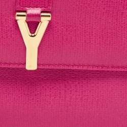 Pre Owned Yves Saint Laurent Pink Leather Ligne Y Charm Flap Wallet 