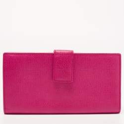 Pre Owned Yves Saint Laurent Pink Leather Ligne Y Charm Flap Wallet 