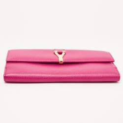 Pre Owned Yves Saint Laurent Pink Leather Ligne Y Charm Flap Wallet 