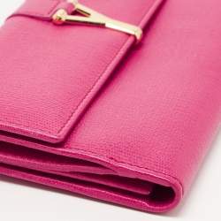 Pre Owned Yves Saint Laurent Pink Leather Ligne Y Charm Flap Wallet 