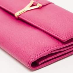 Pre Owned Yves Saint Laurent Pink Leather Ligne Y Charm Flap Wallet 