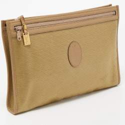 Pre Owned Yves Saint Laurent Beige/Olive Green Coated Fabric Zip Pouch