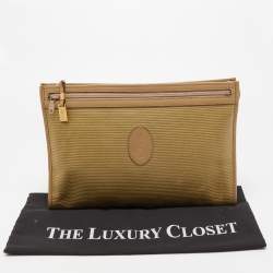 Pre Owned Yves Saint Laurent Beige/Olive Green Coated Fabric Zip Pouch