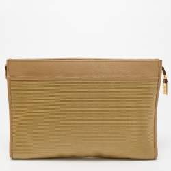 Pre Owned Yves Saint Laurent Beige/Olive Green Coated Fabric Zip Pouch