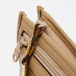 Pre Owned Yves Saint Laurent Beige/Olive Green Coated Fabric Zip Pouch