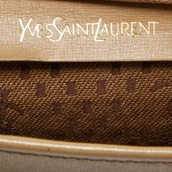 Pre Owned Yves Saint Laurent Beige/Olive Green Coated Fabric Zip Pouch